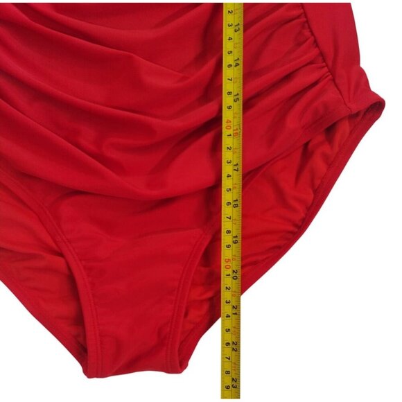 Red Halter One-Piece Swimsuit With Ruched Front & Tie Neck By Smismivo, L NWT - Picture 6 of 6